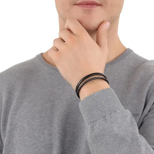 s.Oliver bracelet cuir noir homme acier 20 cm