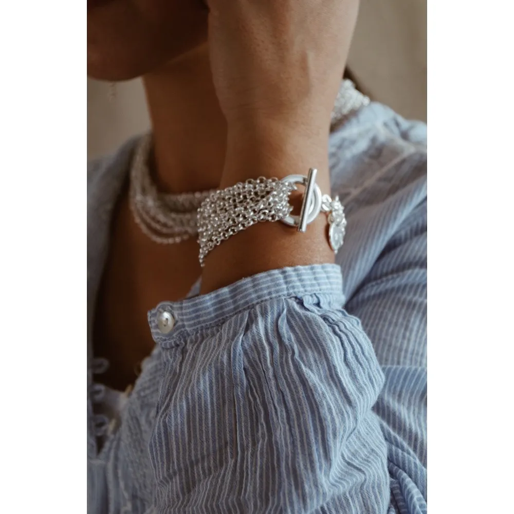 Secret de Cuir N°213 bracelet multi-chaînes plaqué argent