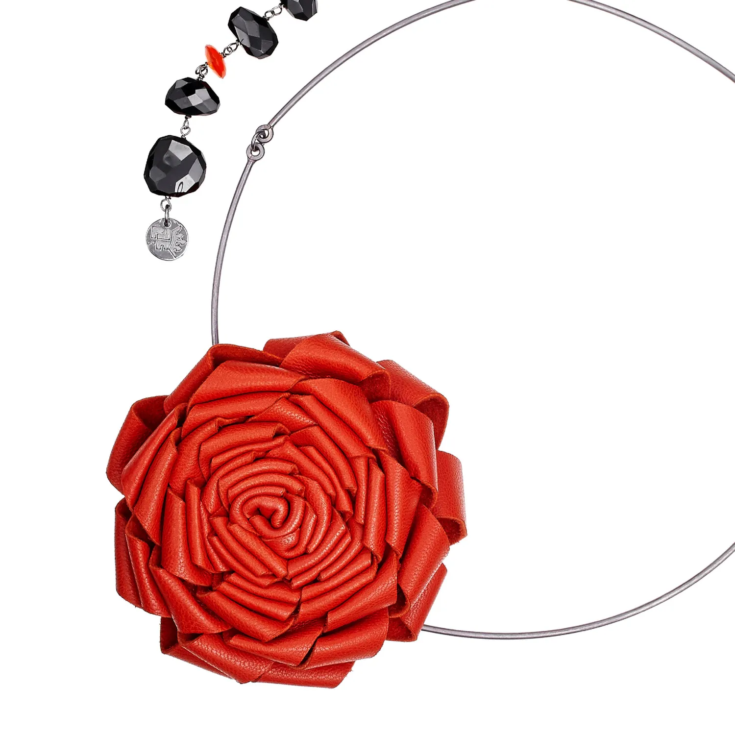 Lorella Tamberi Canal Roses Orange collier cuir rose 47 cm