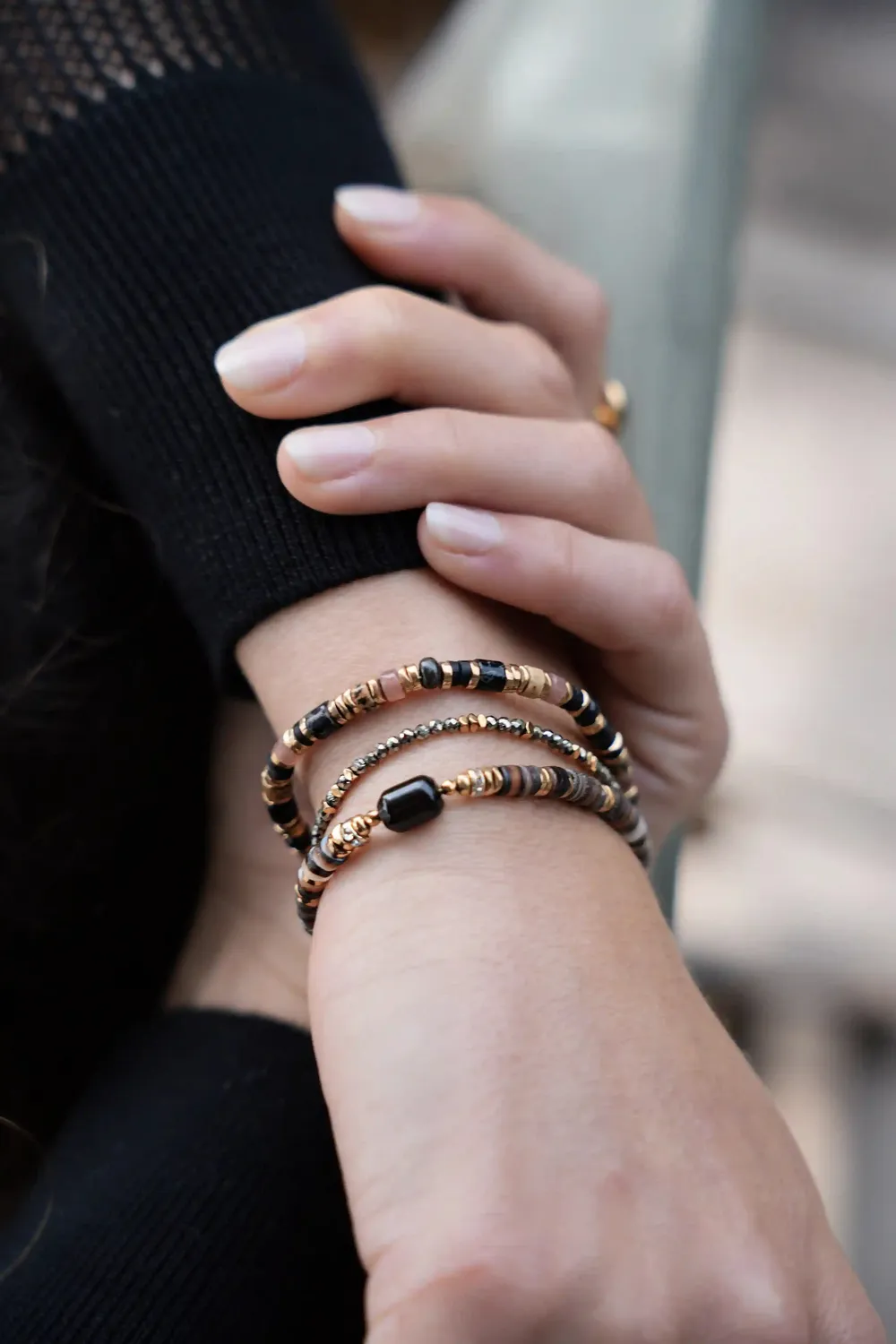 Cloralys Capucine bracelet 15 cm heishi hématite doré