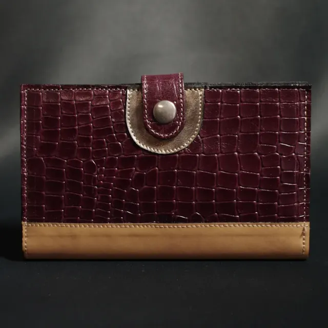 Secret de Cuir Portefeuille PM bouton prune cuir