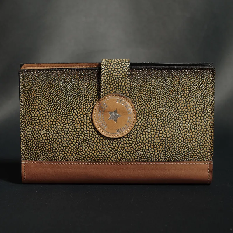 Secret de Cuir PM bouton bronze portefeuille cuir vache