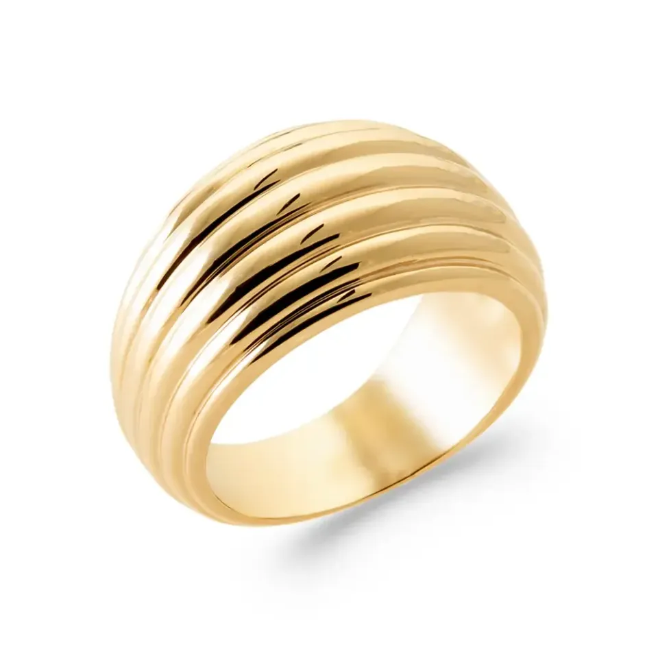 Oriana France bague bombée striée plaqué or