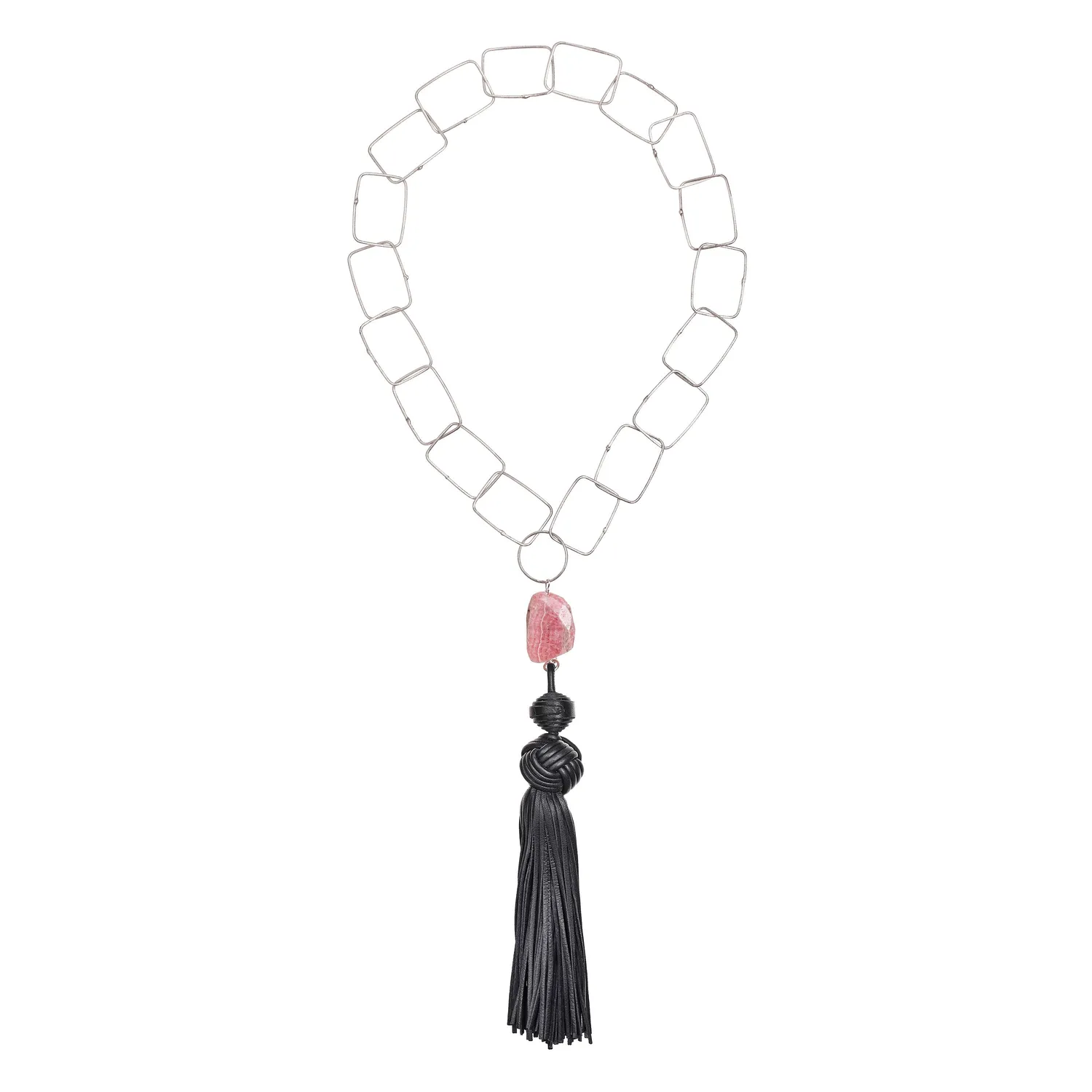 Lorella Tamberi Tassel Horse collier cuir bleu rhodochrosite
