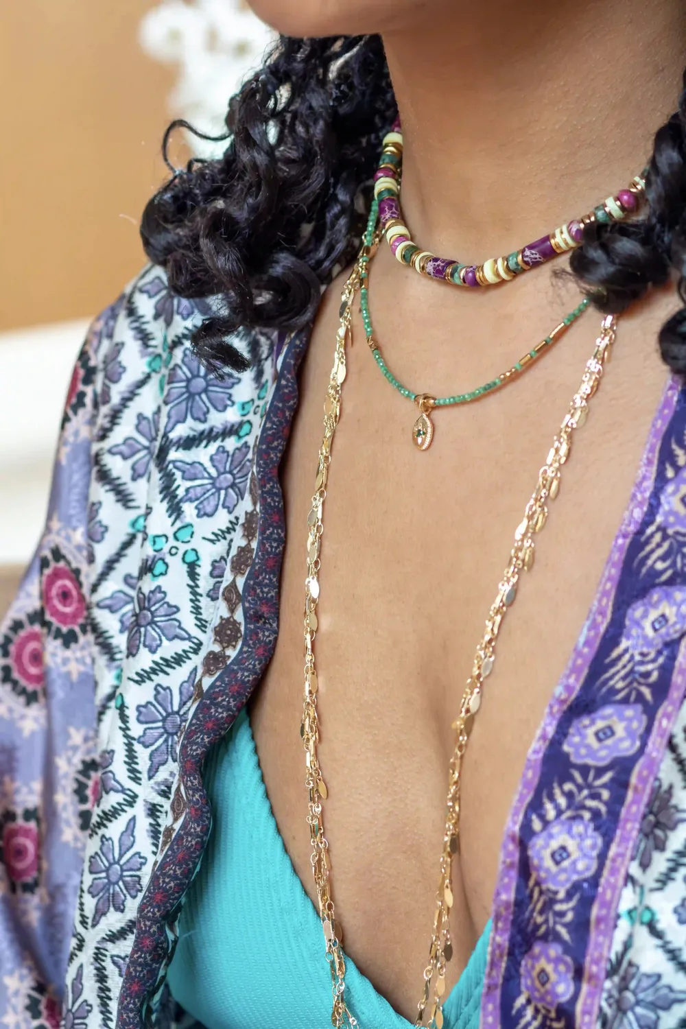 Cloralys Angèle collier turquoise violet 37 cm