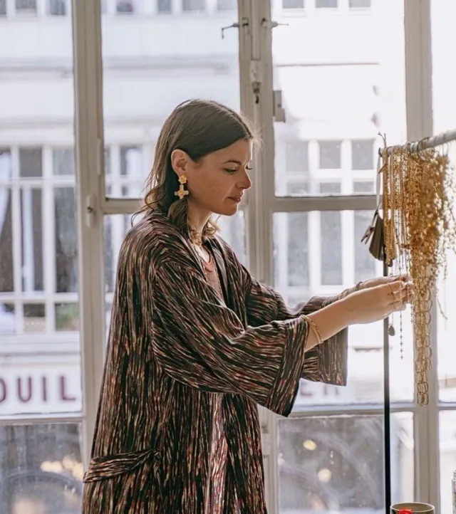 Elise Tsikis kimono soie ceinturé Carmen taille unique