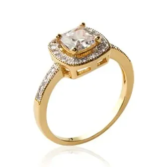 Oriana France bague solitaire halo plaqué or zirconium