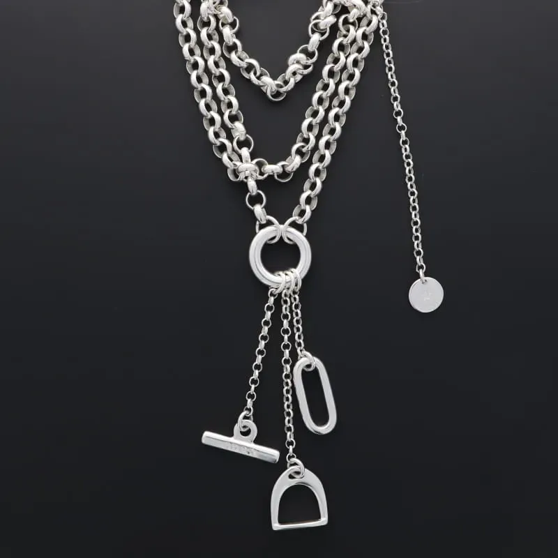 Secret de Cuir N°403 sautoir 3 pendentifs étrier argenté