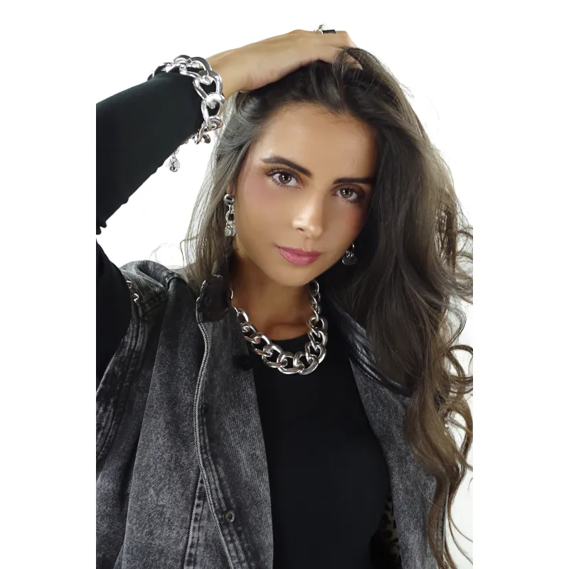 Secret de Cuir N°1538 bracelet gourmette XL argenté