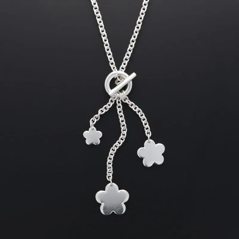Secret de Cuir N°1427 collier 3 fleurs plaqué argent