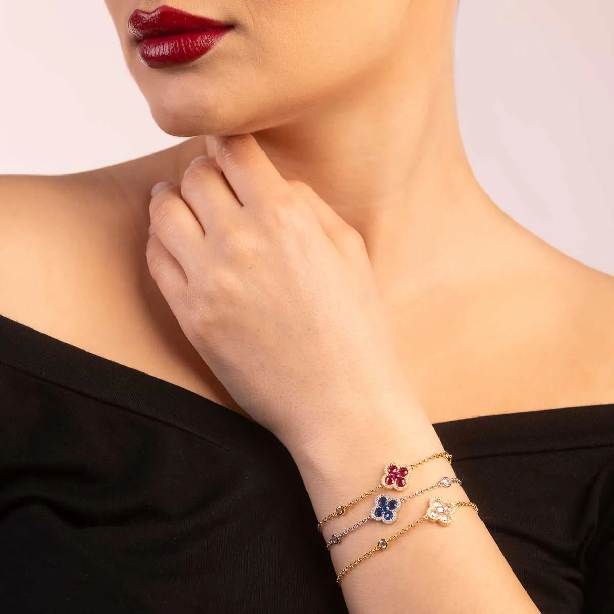 ULTIMA EDIZIONE fleur zircons colorés bracelet doré
