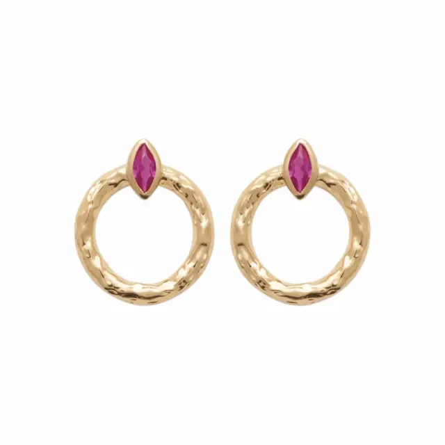 Oriana France cercle clous d’oreilles plaqué or grenat fuchsia