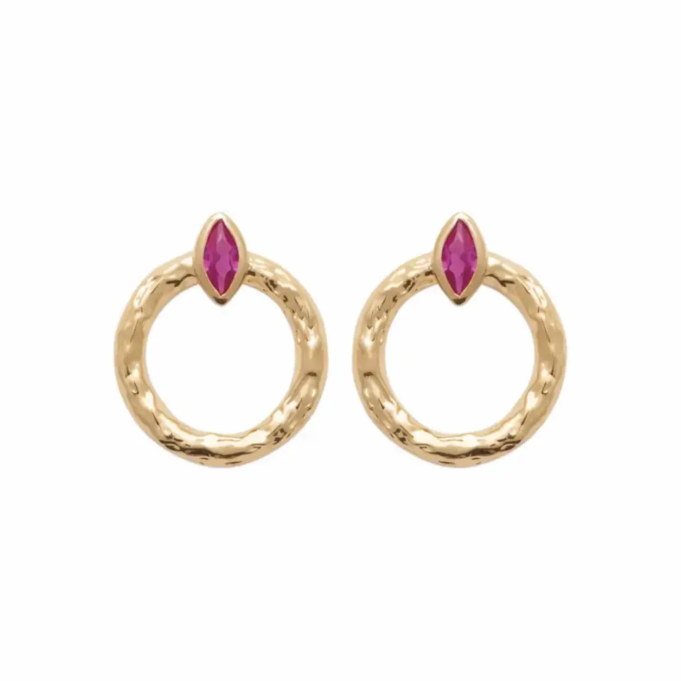 Oriana France cercle clous d’oreilles plaqué or grenat fuchsia