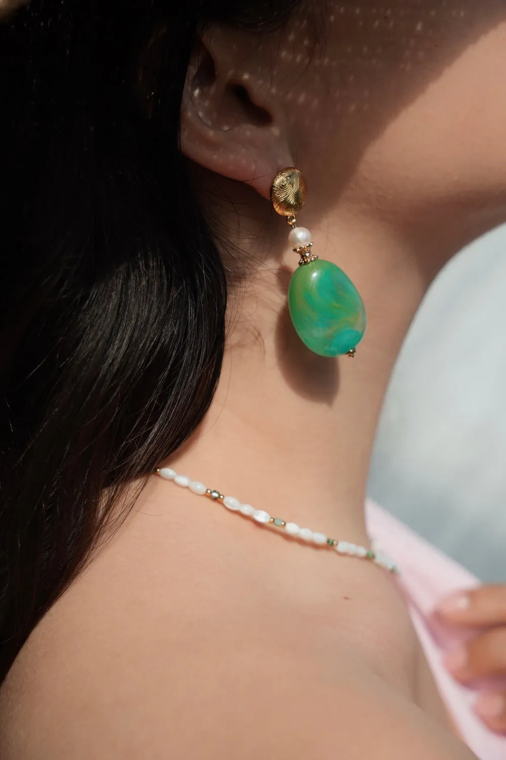 Cloralys Calypso boucles d'oreilles perles turquoise 6 cm