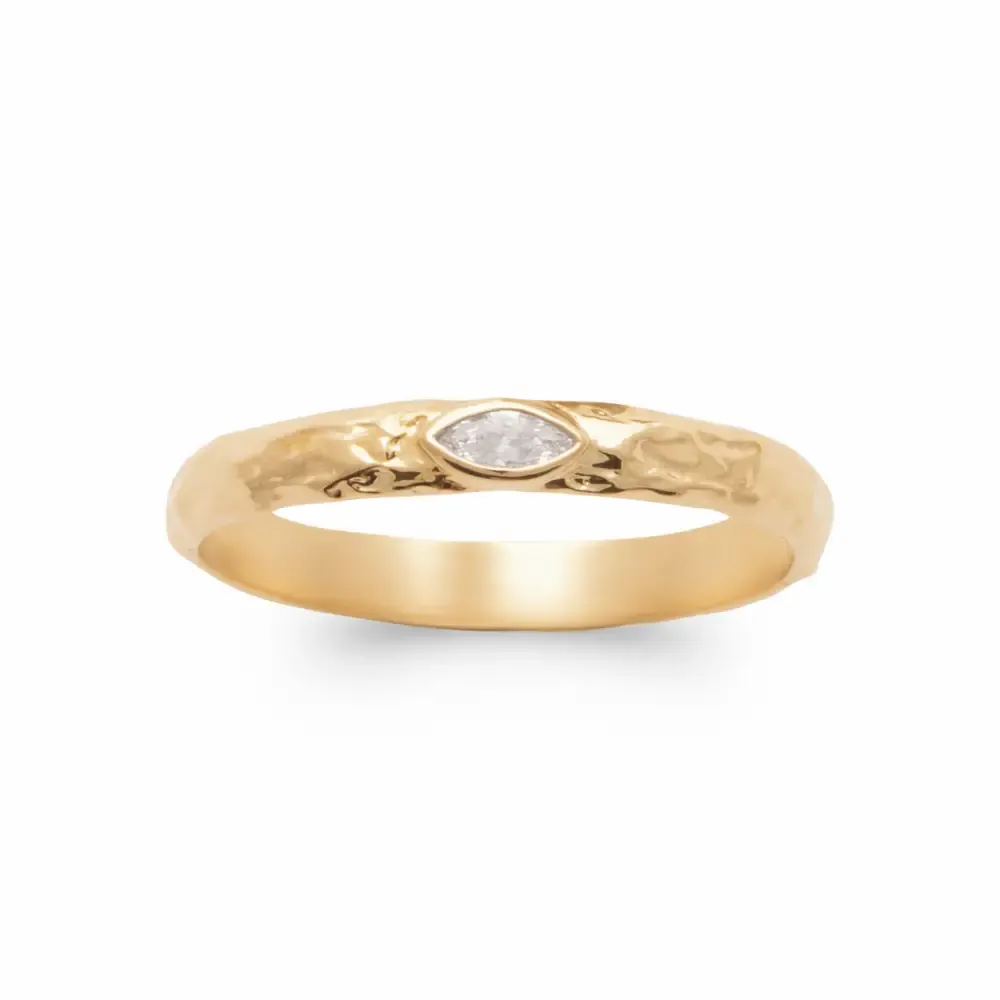 Oriana France losange martelée bague plaqué or diamant synthétique