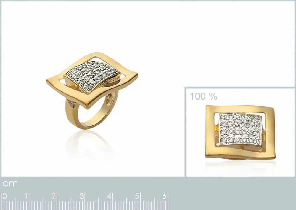 Oriana France bague rectangle large plaqué or pavé zircons