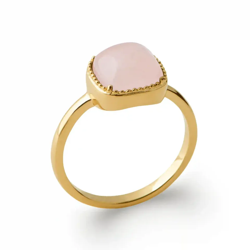 Oriana France quartz rose bague plaqué or carré