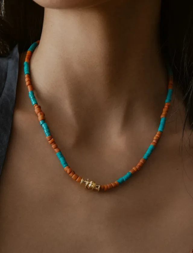 Elise Tsikis Joppa collier perles turquoise doré