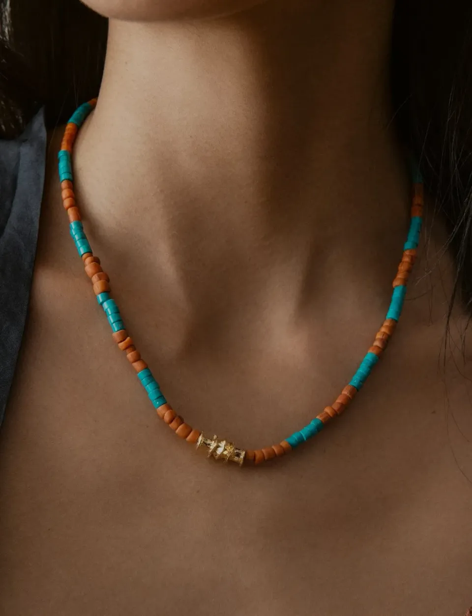 Elise Tsikis Joppa collier perles turquoise doré
