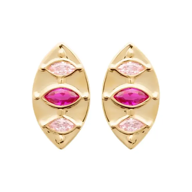 Oriana France losanges rubis quartz rose clous d’oreilles plaqué or