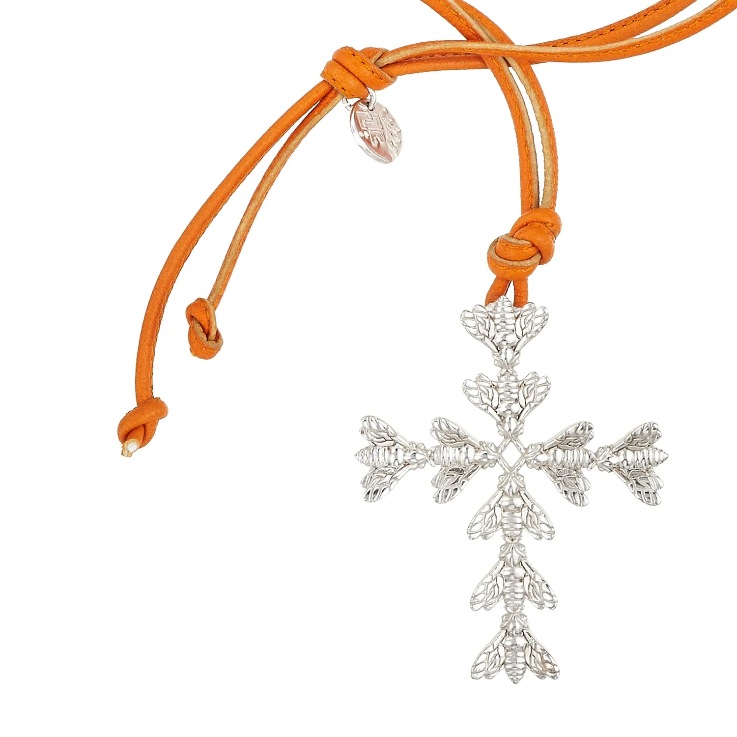 Lorella Tamberi Bee Queen collier cuir orange croix