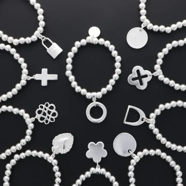 Secret de Cuir N°843 bracelet perles argenté élastique