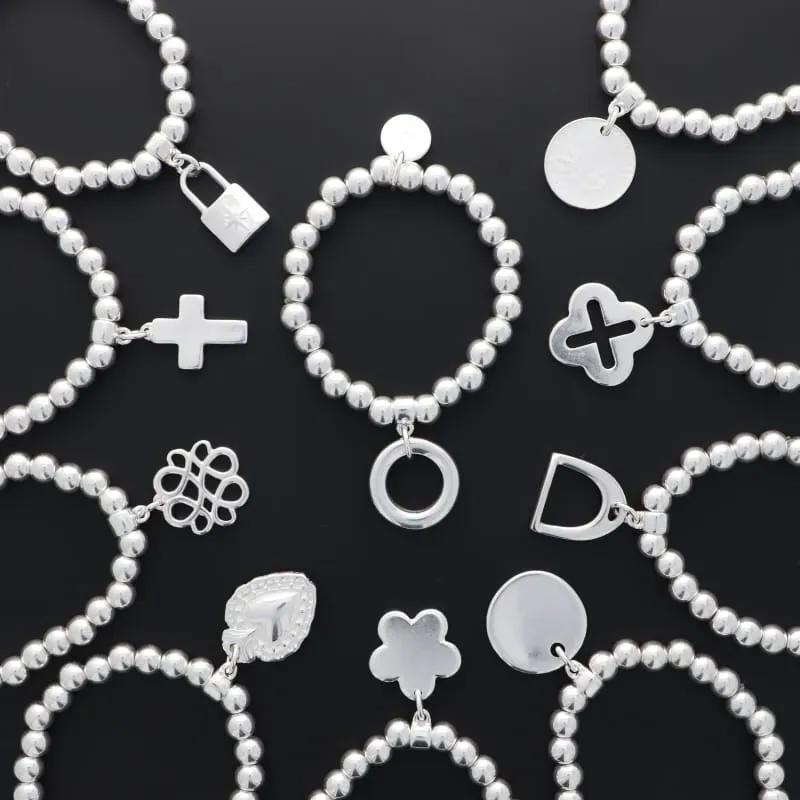 Secret de Cuir N°843 bracelet perles argenté élastique