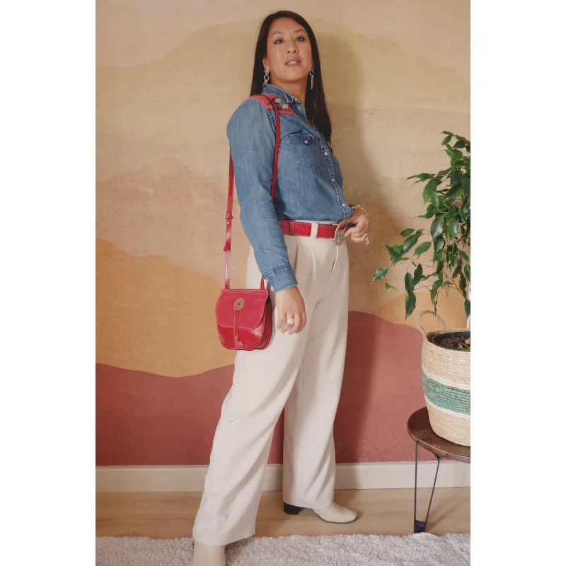 Secret de Cuir besace rouge rabat daim cuir