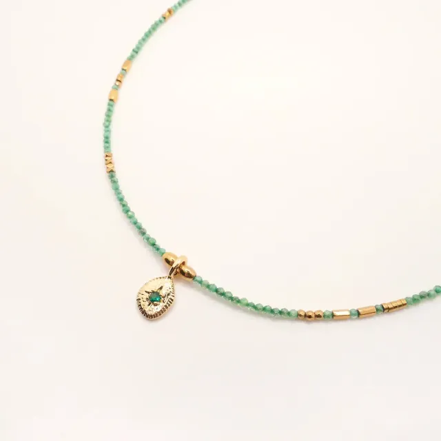 Cloralys Ezra collier vert 40 cm hématite gold