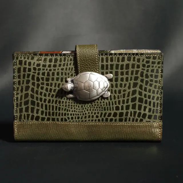 Secret de Cuir portefeuille PM tortue kaki cuir