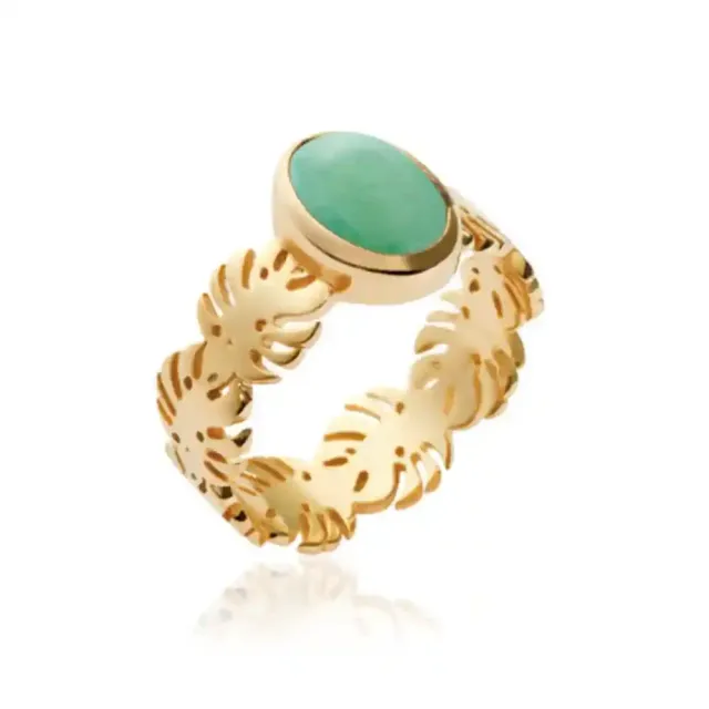 Oriana France bague palmier aventurine plaqué or verte