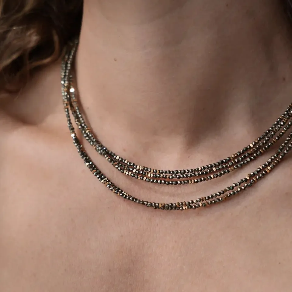 Cloralys Marthe collier pyrite hématite 41 cm