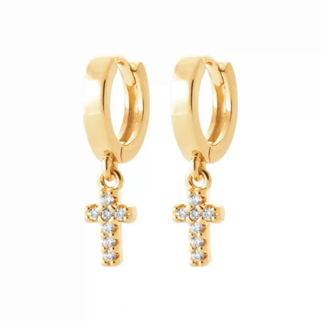 Oriana France petites créoles croix boucles d’oreilles plaqué or