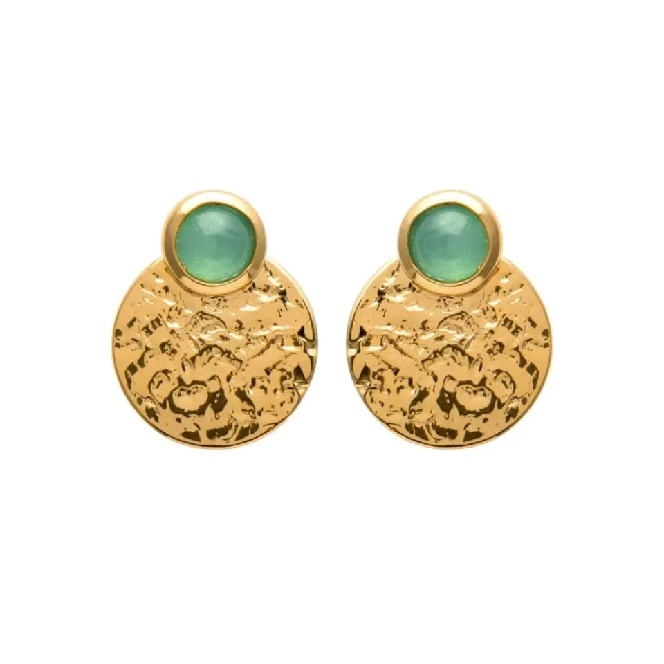 Oriana France Aventurine boucles plaqué or martelé
