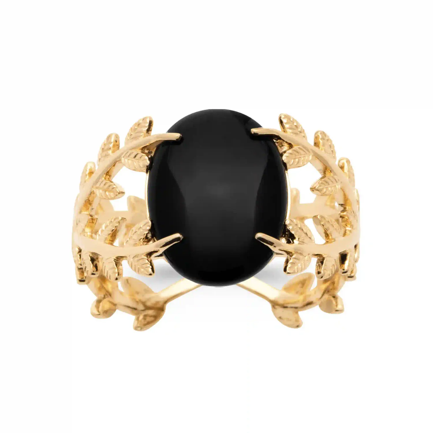 Oriana France laurier agate noire bague plaqué or 5 microns