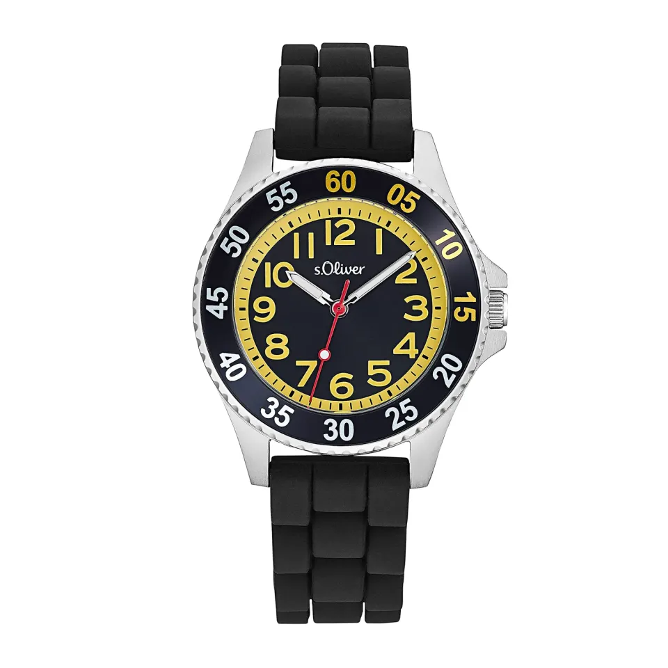s.Oliver Montre Enfant Quartz Silicone Noir Étanche