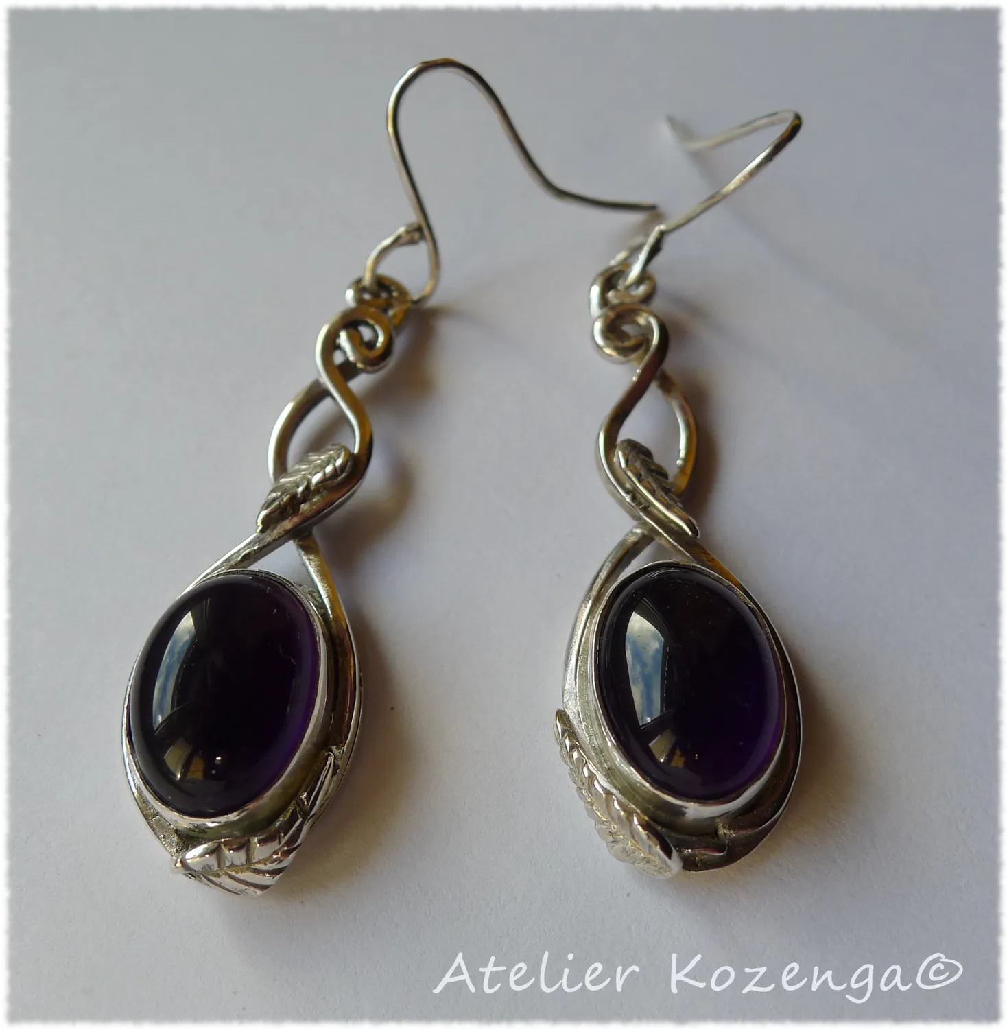 L'Atelier Kozenga Améthyste parure argent pendentif boucles