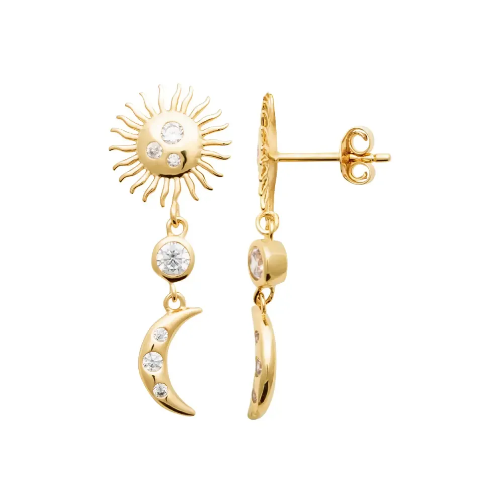Oriana France soleil et lune boucles d’oreilles plaqué or