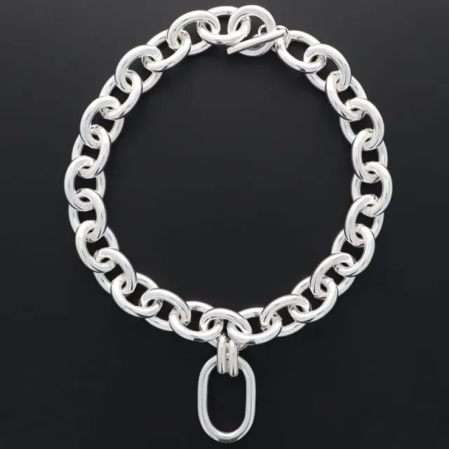 Secret de Cuir N°1633 collier forçat XL ovale argent
