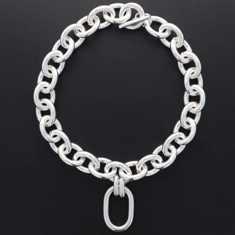 Secret de Cuir N°1633 collier forçat XL ovale argent