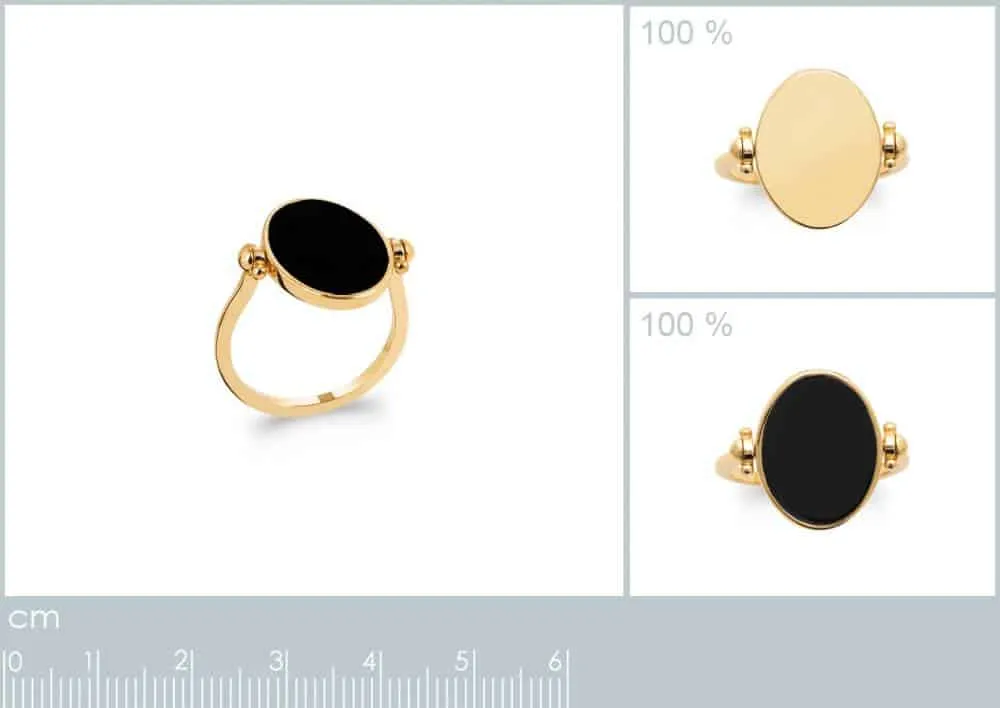 Oriana France réversible laque noire bague plaqué or hypoallergénique