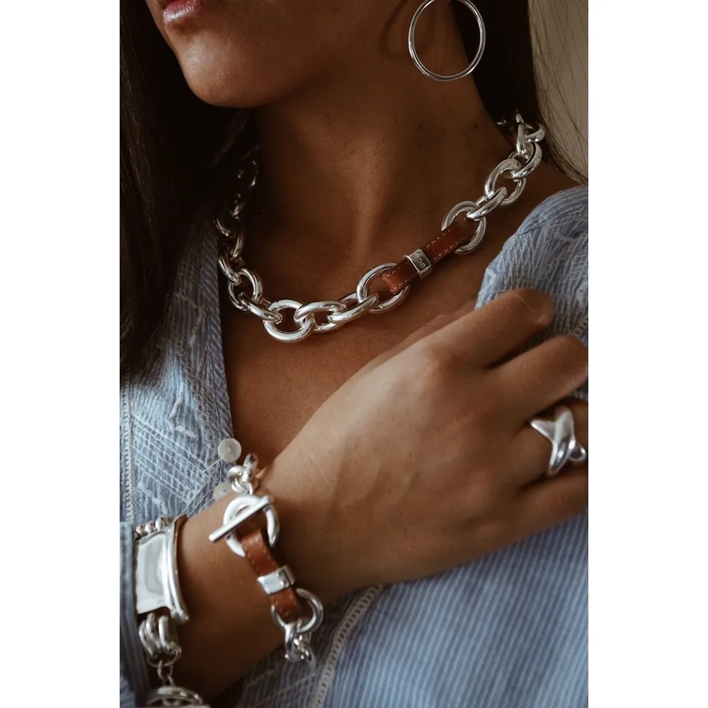 Secret de Cuir N°914 collier maille XXL cuir 47 cm