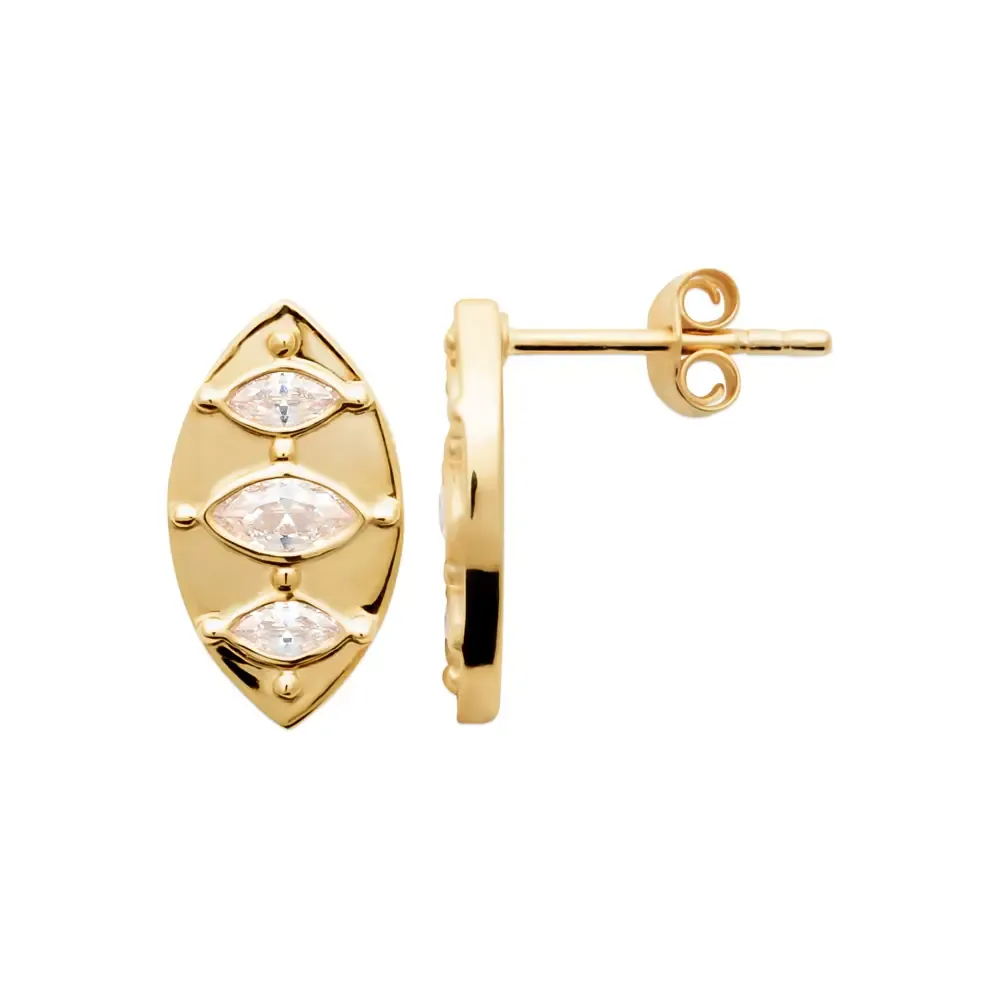 Oriana France clous losanges plaqué or 3 zircons marquise