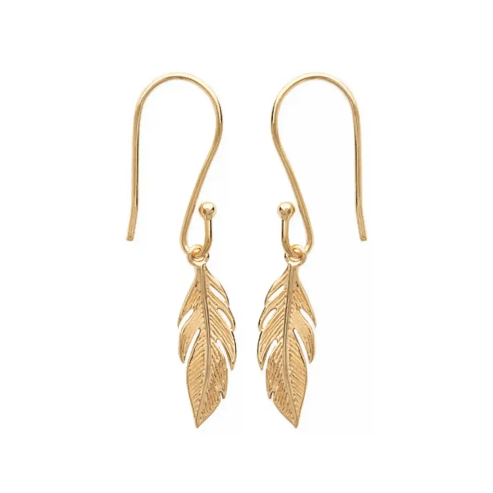 Oriana France boucles plume plaqué or pendantes