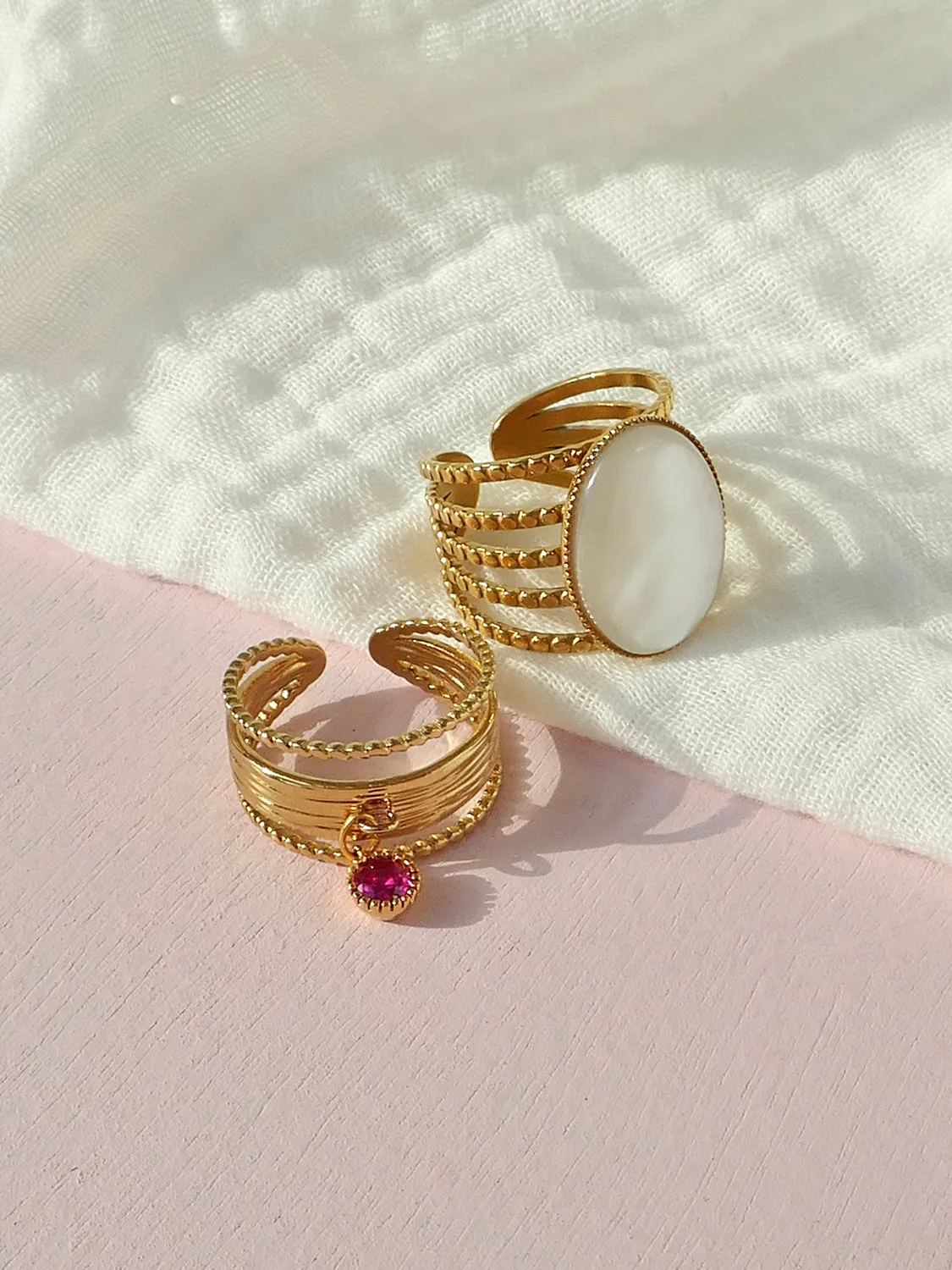 Cloralys Rosalie bague doré zircon fuchsia réglable