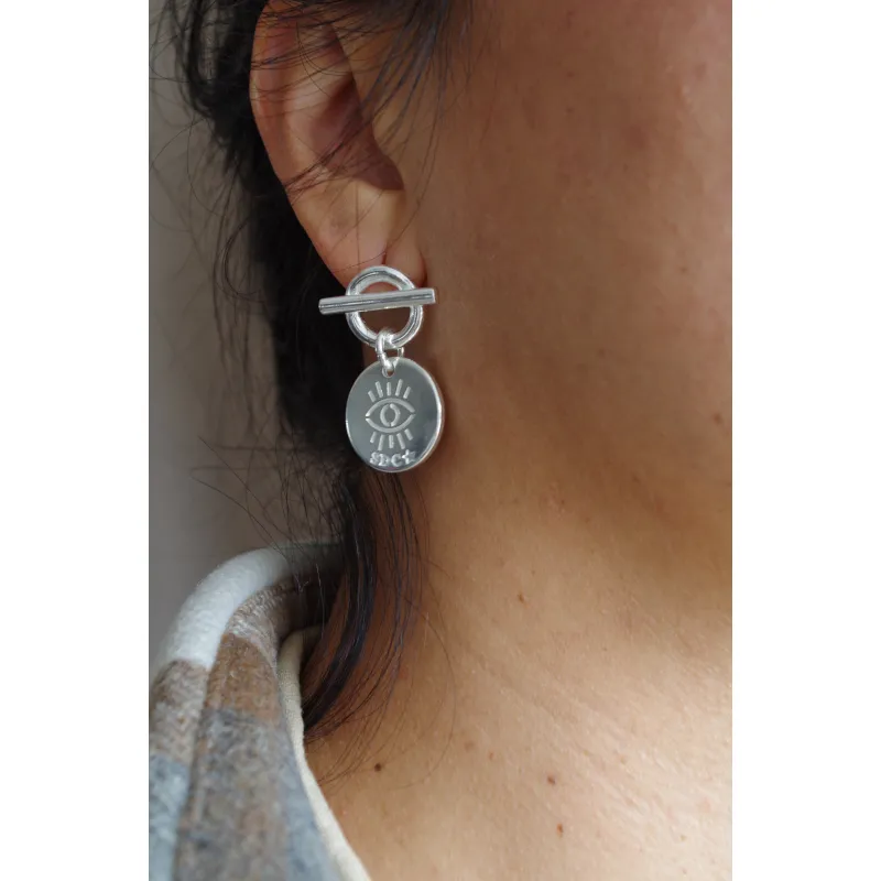 Secret de Cuir N°1322 boucles d'oreilles œil argent plaqué