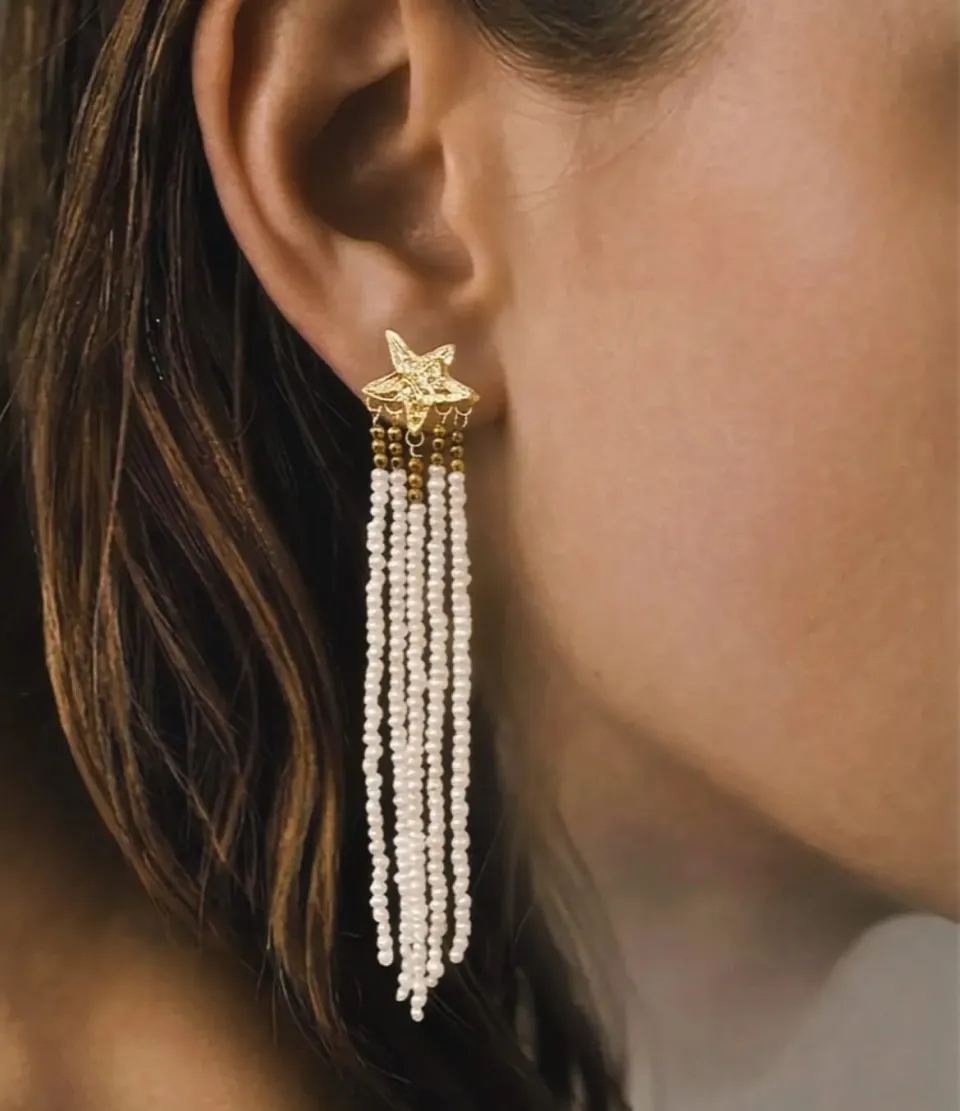 Elise Tsikis Junta Pearl boucles perles cascade 9,5cm