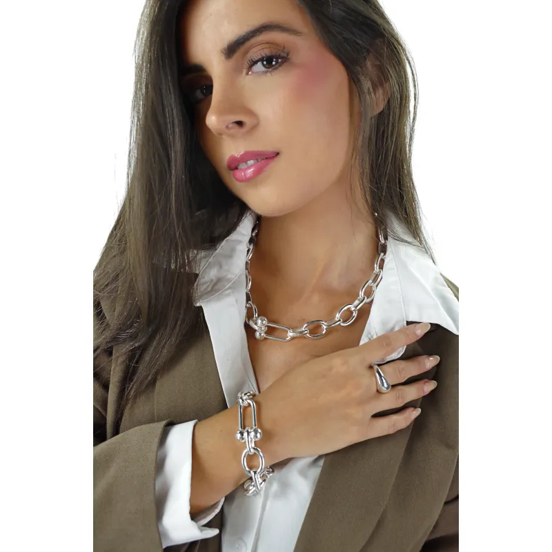 Secret de Cuir N°1540 bracelet U boule argent plaqué