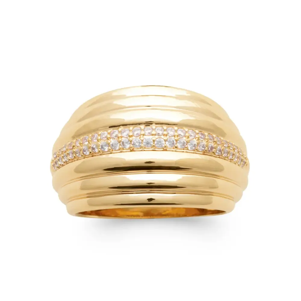 Oriana France bague large bombée plaqué or diamants