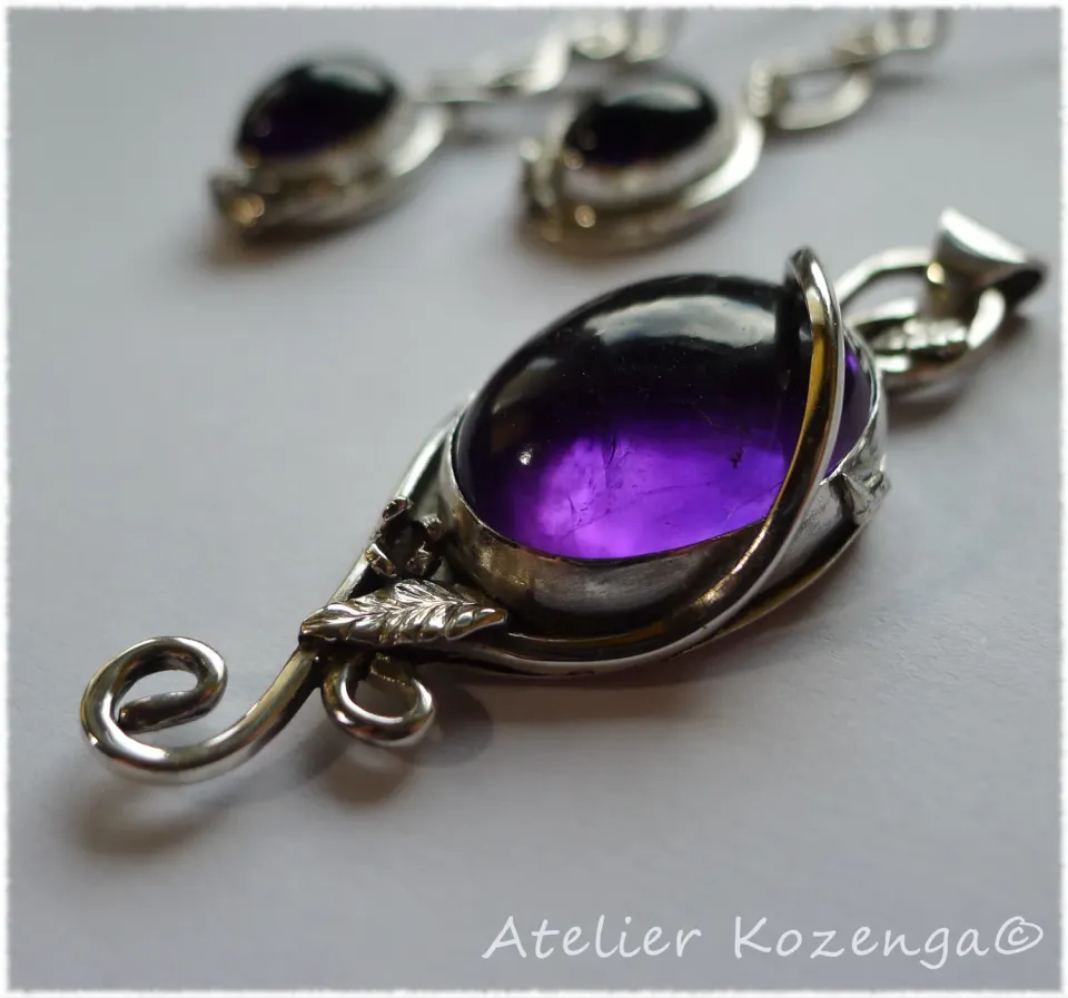 L'Atelier Kozenga Améthyste parure argent pendentif boucles